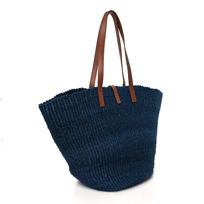 Saint Laurent Raffia Calfskin Medium Panier Tote Blue Orchid Brick 3 of 11