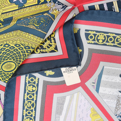 Hermes Silk Flanerie A Versailles Scarf 90 Ardoise Rouge Jaune 6 of 8