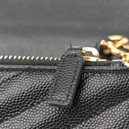 Saint Laurent Grain De Poudre Matelasse Chevron Monogram Envelope Chain Wallet Black 11 of 14