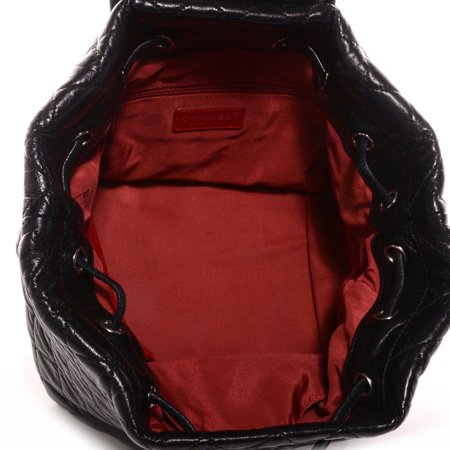 Glazed Calfskin Quilted Beijing Backpack Black