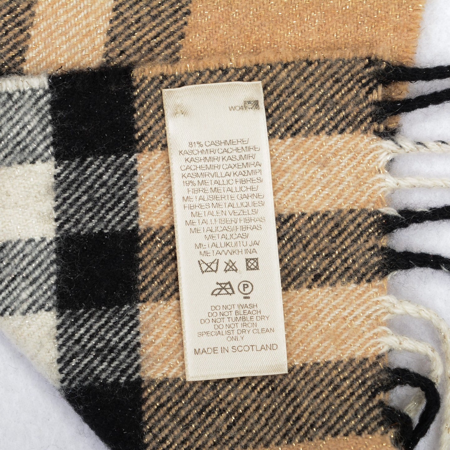 Cashmere Metallic Giant Check Skinny Scarf Camel