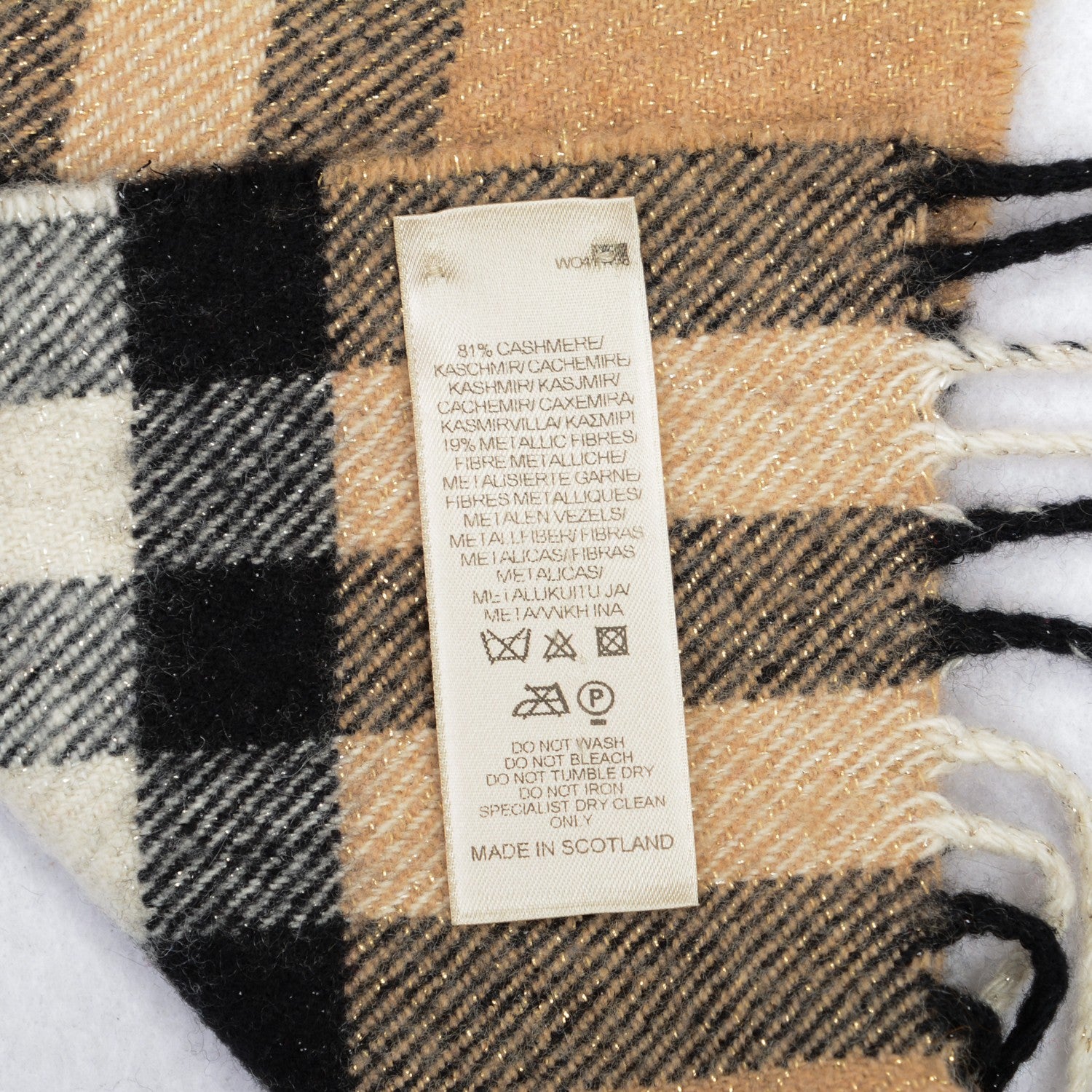 Burberry Cashmere Metallic Giant Check Skinny Scarf Camel 5 of 6