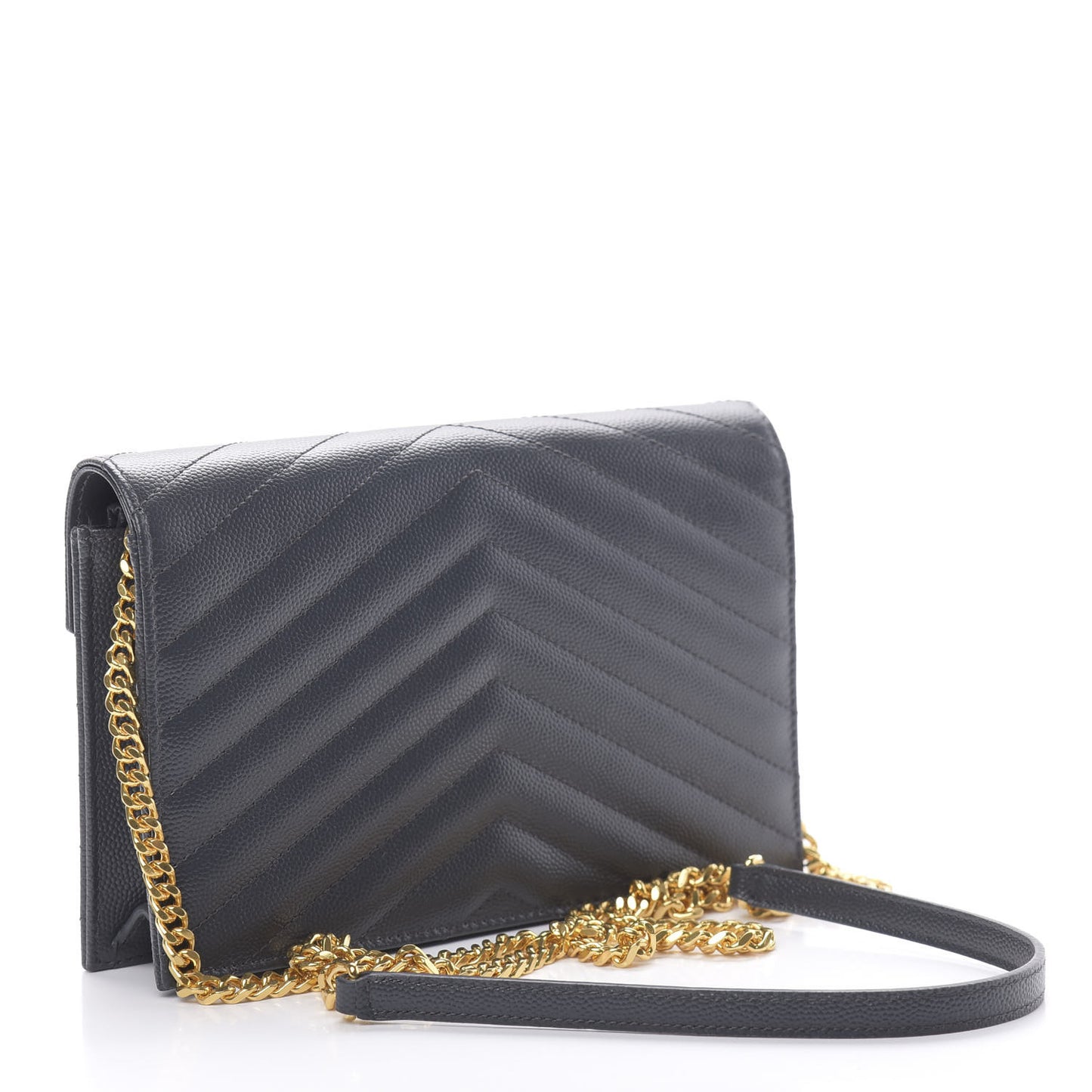 Grain De Poudre Matelasse Chevron Monogram Envelope Chain Wallet Dark Smog