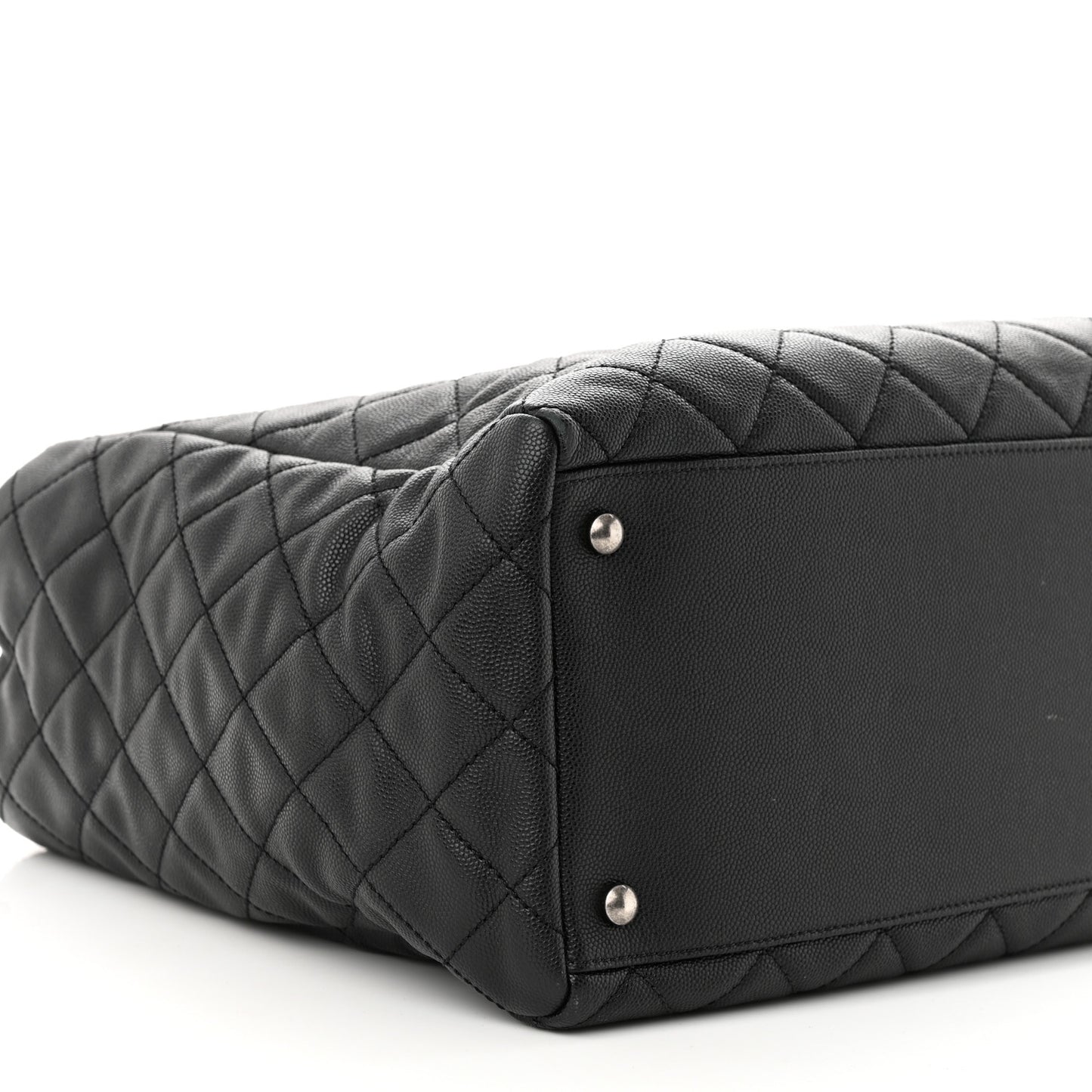Caviar Lizard Quilted Large Coco Handle Shopping Tote Black
