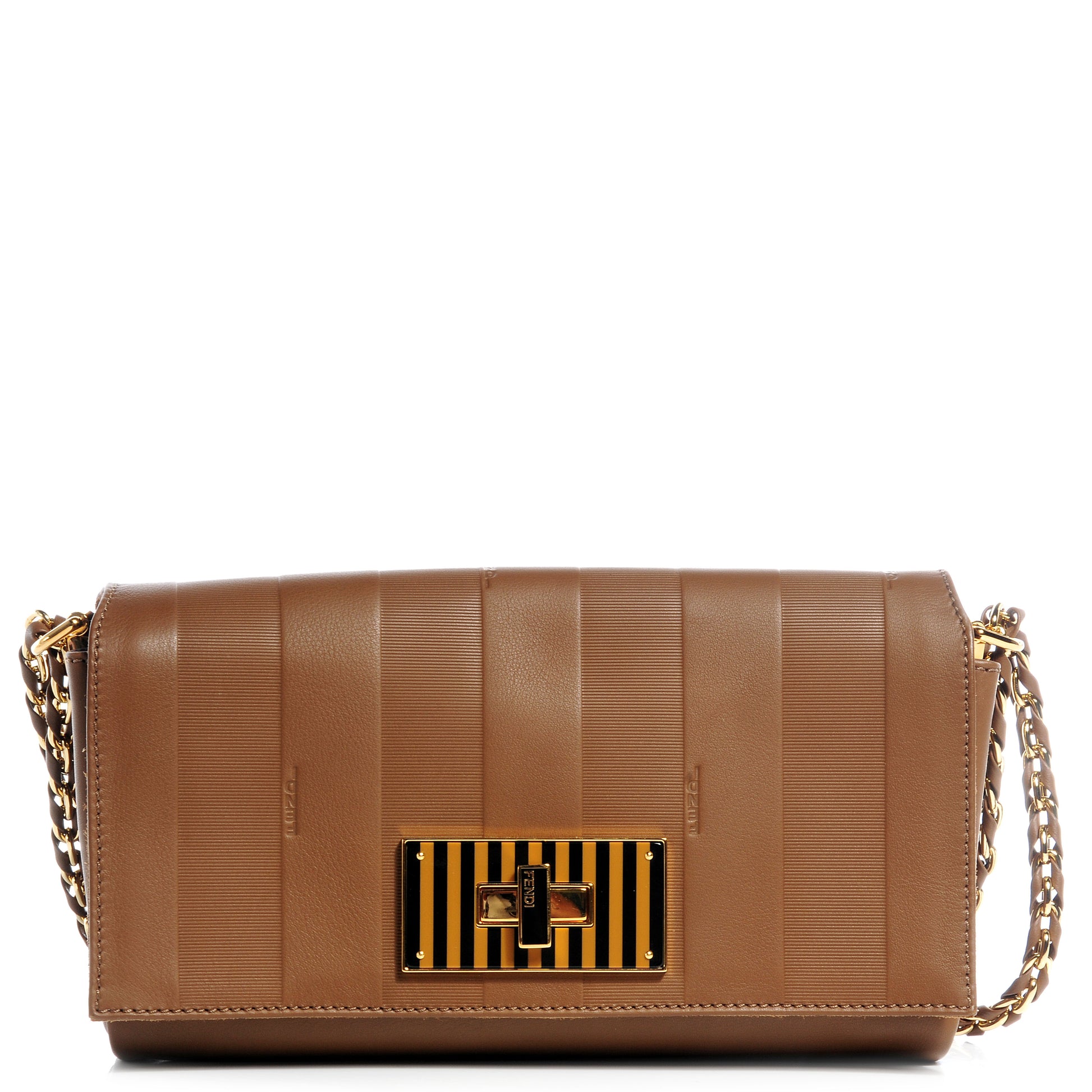 Fendi Calfskin Paris Pequin Small Shoulder Bag Beige 1 of 10