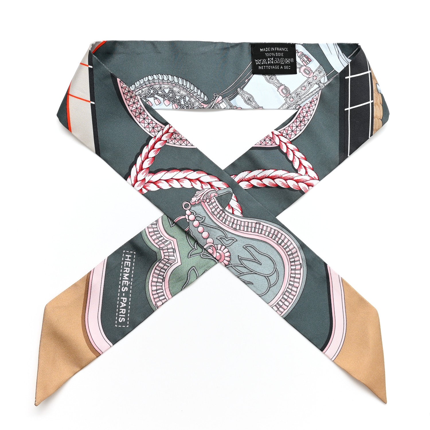 Hermes Silk Grand Apparat Twilly Vert Argile Rose 1 of 4