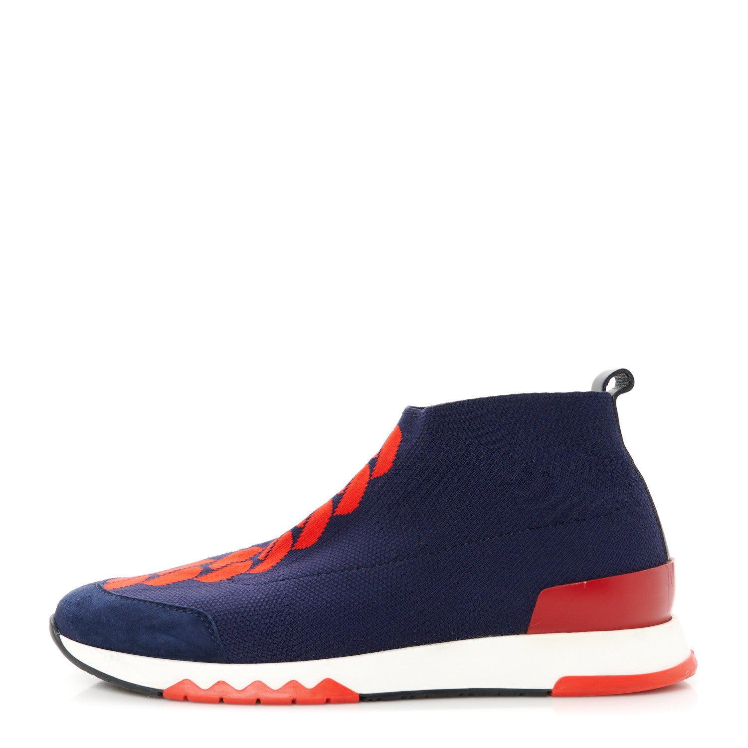 Hermes Knit Calfskin Velvet Womens Volo Sneakers 37.5 Bleu Diplomatique 1 of 9