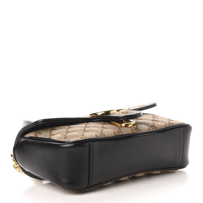 Gucci Monogram Matelasse Diagonal Mini GG Marmont Shoulder Bag Beige Black 4 of 11