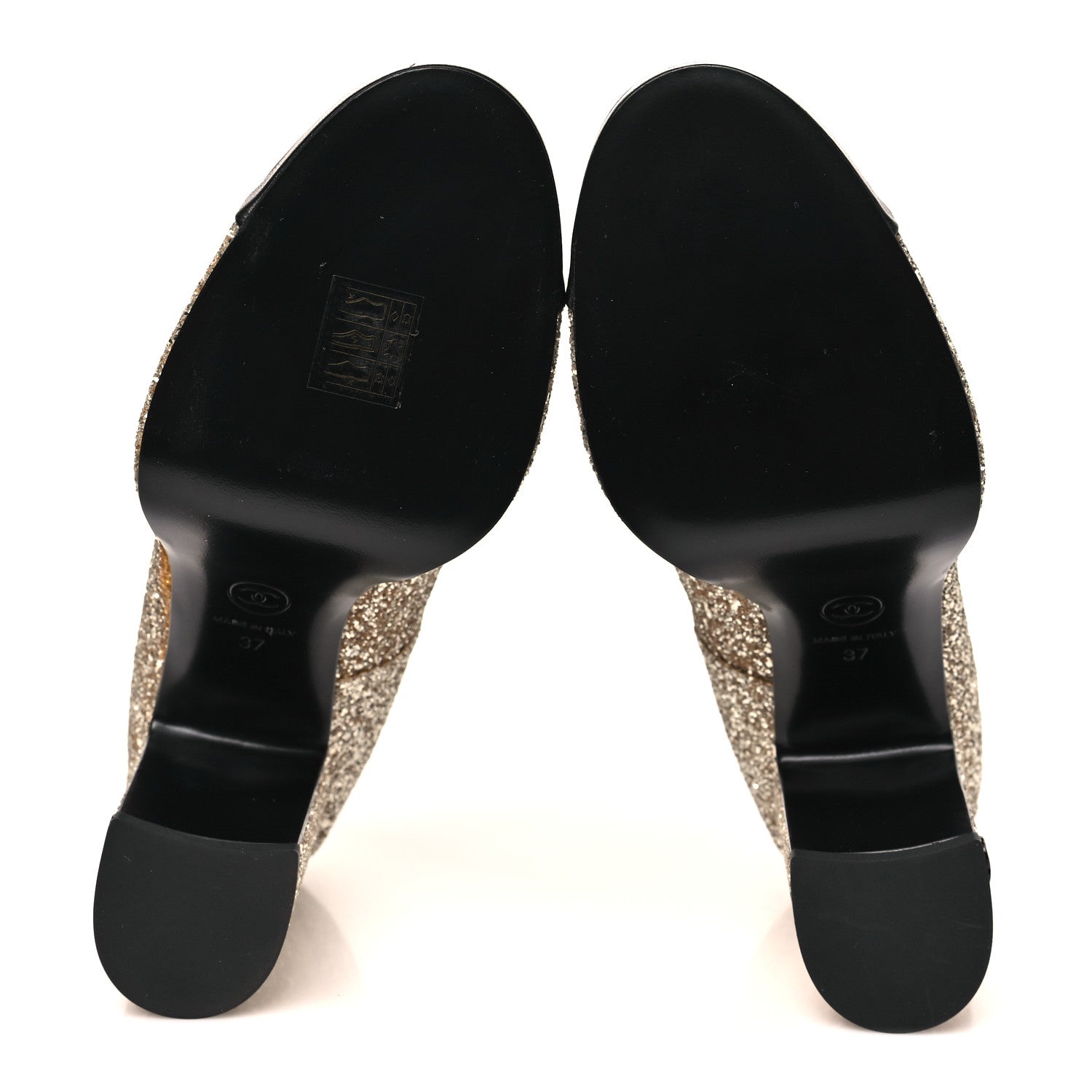 Chanel Glitter Lambskin Cap Toe CC Mary Jane Pumps 37 Light Gold Black 6 of 9