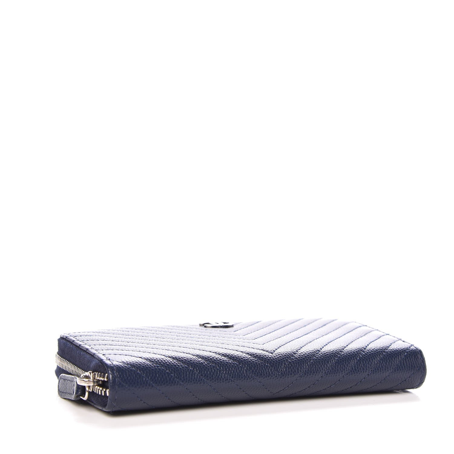 Chanel Caviar Chevron Quilted Small Zip Around Wallet Blue 4 of 9