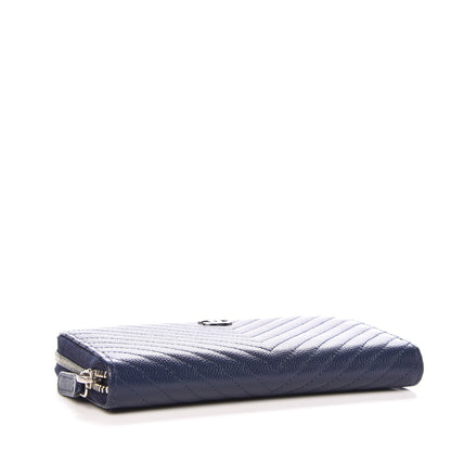 Chanel Caviar Chevron Quilted Small Zip Around Wallet Blue 4 of 9