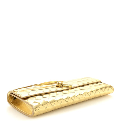 Bottega Veneta Metallic Lambskin Intrecciato Long Andiamo Top Handle Clutch Gold 4 of 6