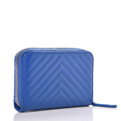 Chanel Caviar Chevron Quilted Zip Around Coin Purse Blue 3 of 7