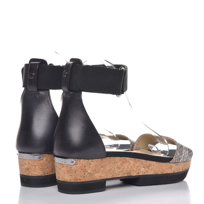 Jimmy Choo Snakeskin Grosgrain Neat Platform Sandals 38 Black 4 of 9