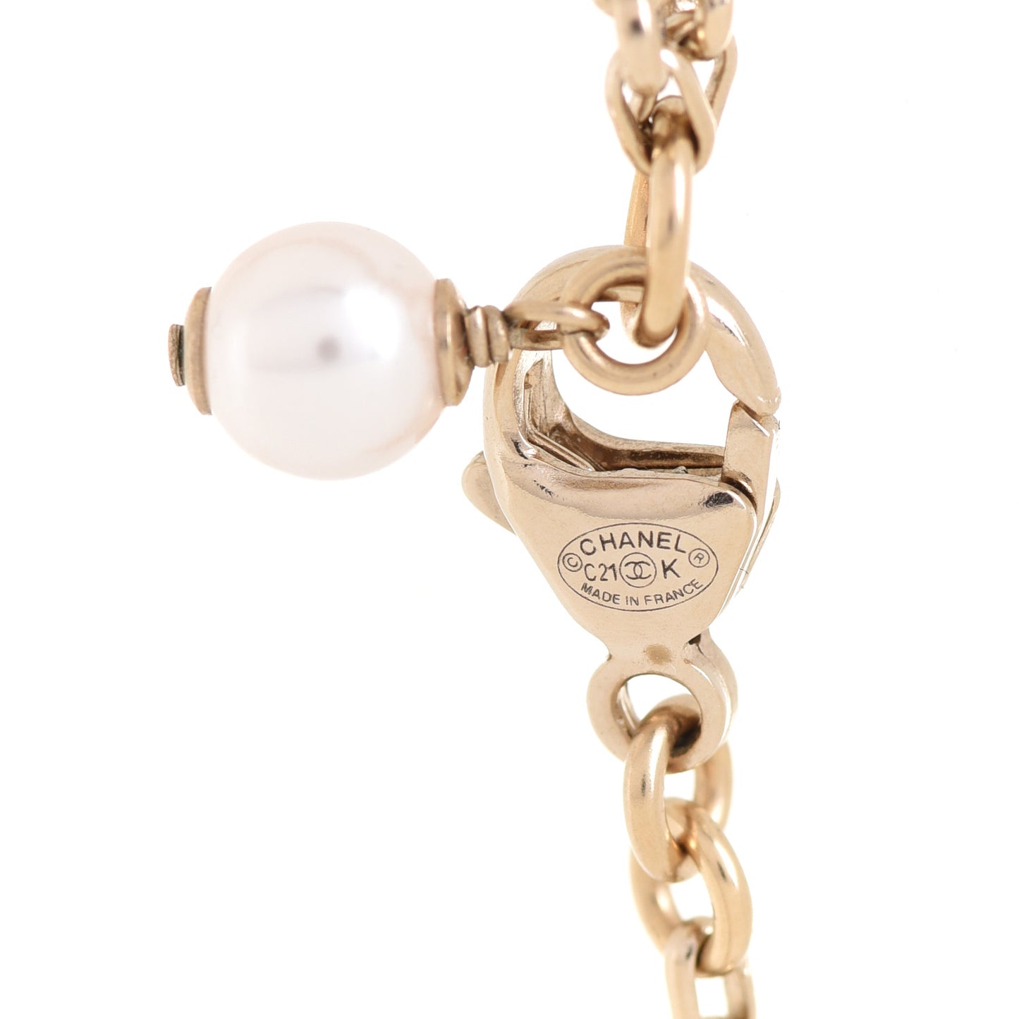 Pearl Crystal CC Pendant Necklace Gold