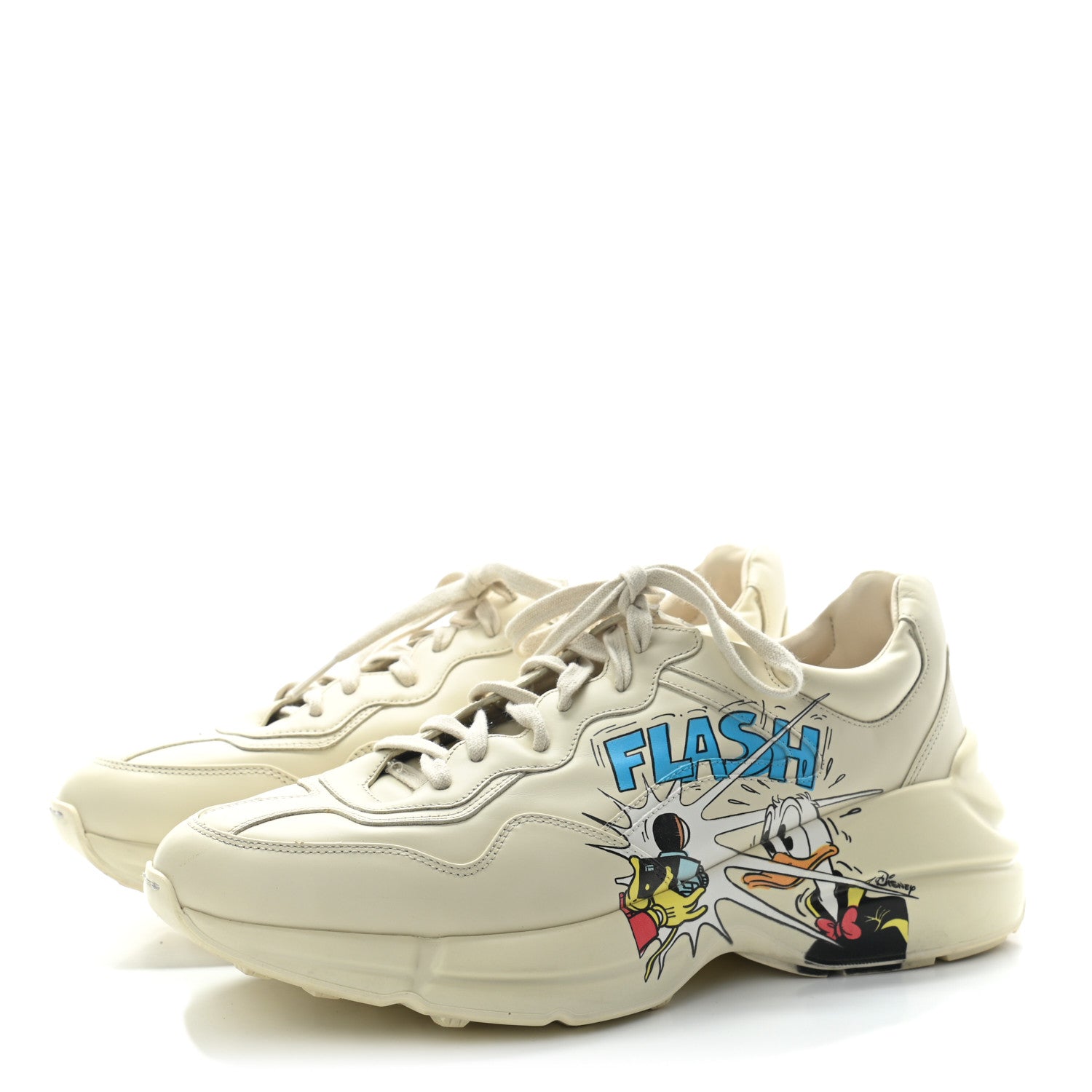 Gucci X DISNEY Calfskin Donald Duck Mens Rhyton Sneakers 8.5 Ivory 3 of 8