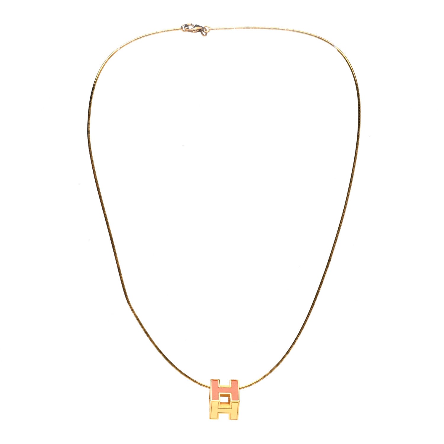 Hermes Gold Lacquered Cage d'H Pendant Necklace Orange 3 of 5