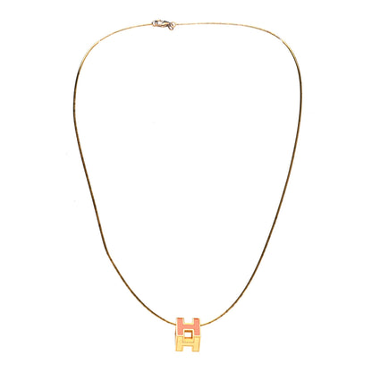 Hermes Gold Lacquered Cage d'H Pendant Necklace Orange 3 of 5