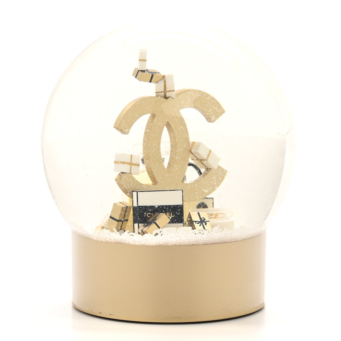 Glass CC Shopping Bag Snow Globe Gold