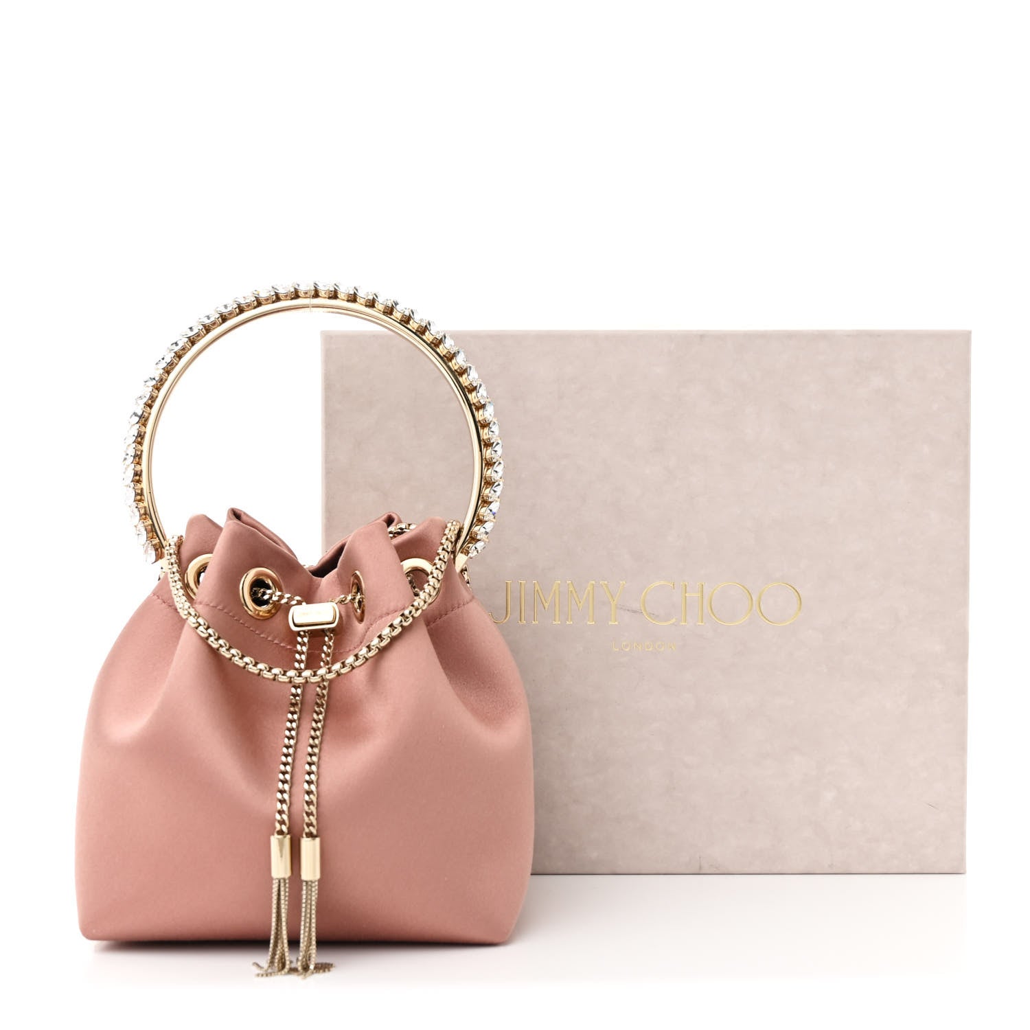 Jimmy Choo Satin Crystal Embellished Top Handle Bon Bon Bag Blush 11 of 11