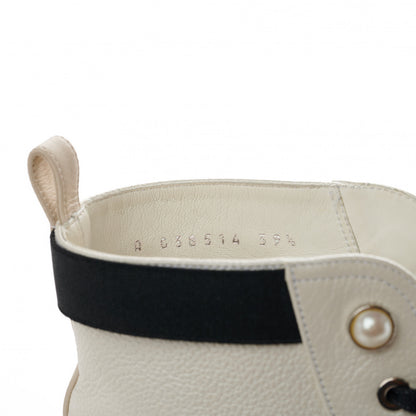 Chanel Pearly Calfskin Patent Calfskin Quilted Lace Up Boots 39.5 White Light Gray Black 9 of 11