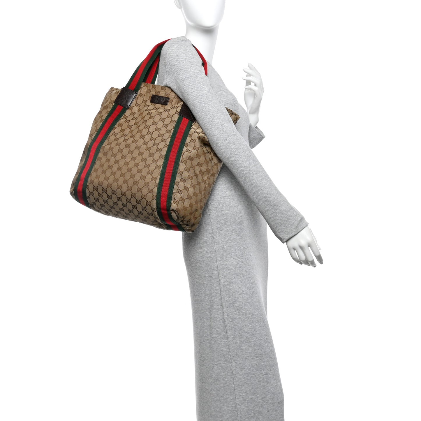 GG Monogram Medium Web Handle Vertical Tote Dark Brown