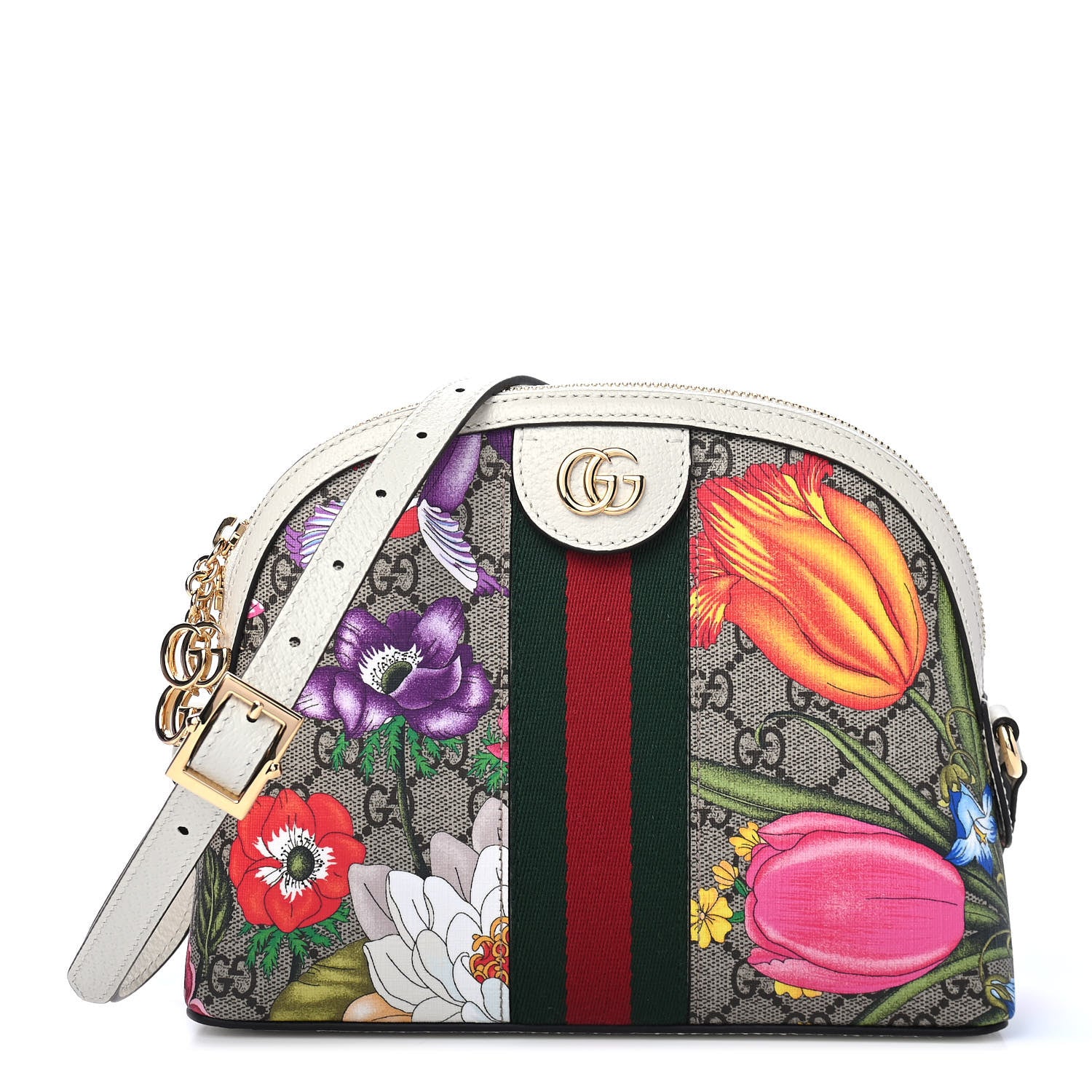 Gucci GG Supreme Monogram Flora Web GG Small Ophidia Dome Shoulder Bag White 1 of 9