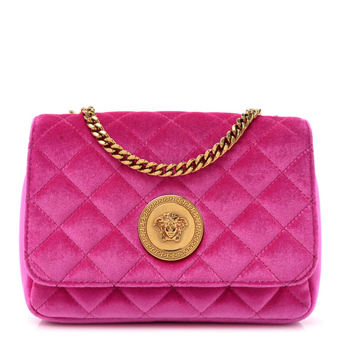 Velvet Quilted Medusa Chain Crossbody Pink