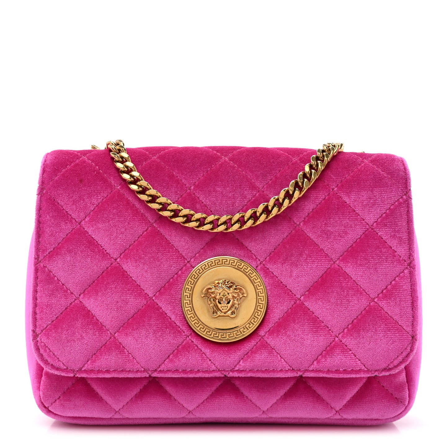 Velvet Quilted Medusa Chain Crossbody Pink