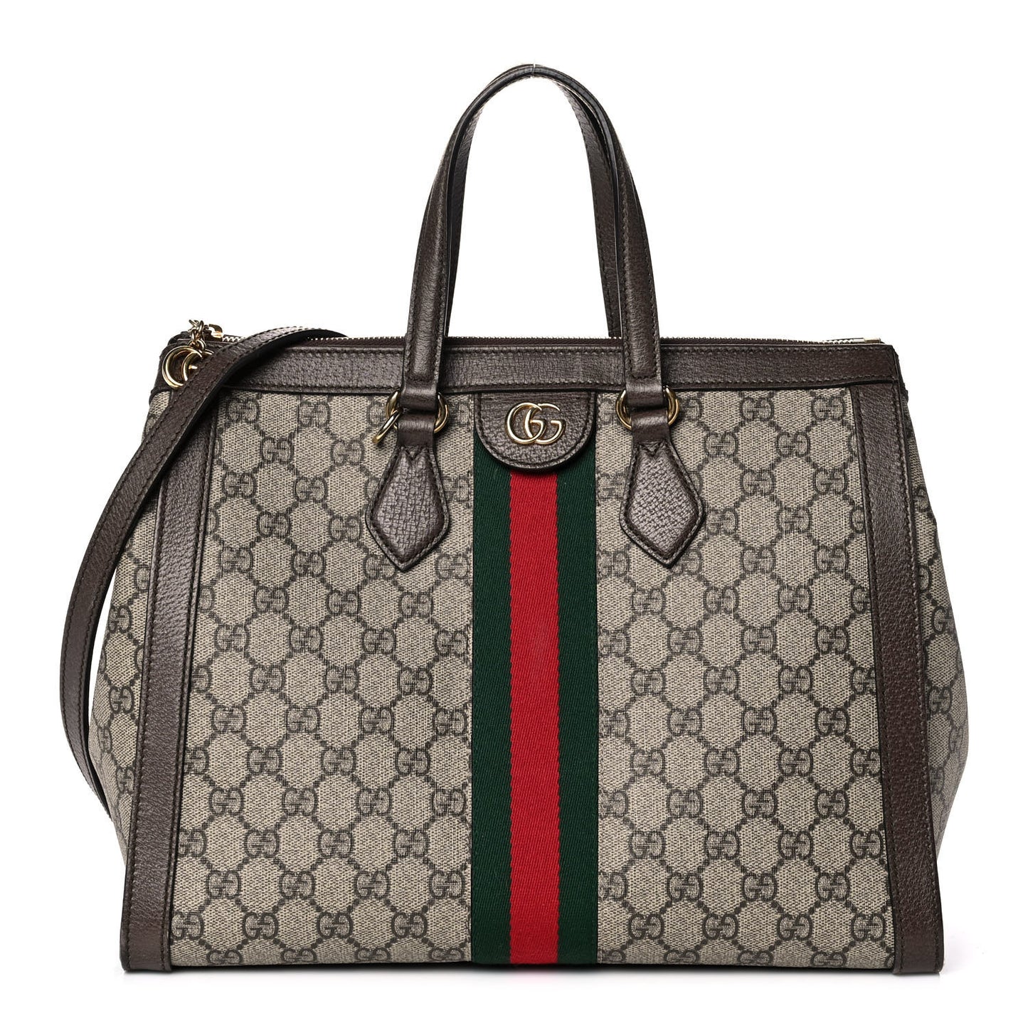 GG Supreme Monogram Web Medium Ophidia Tote Bag Brown