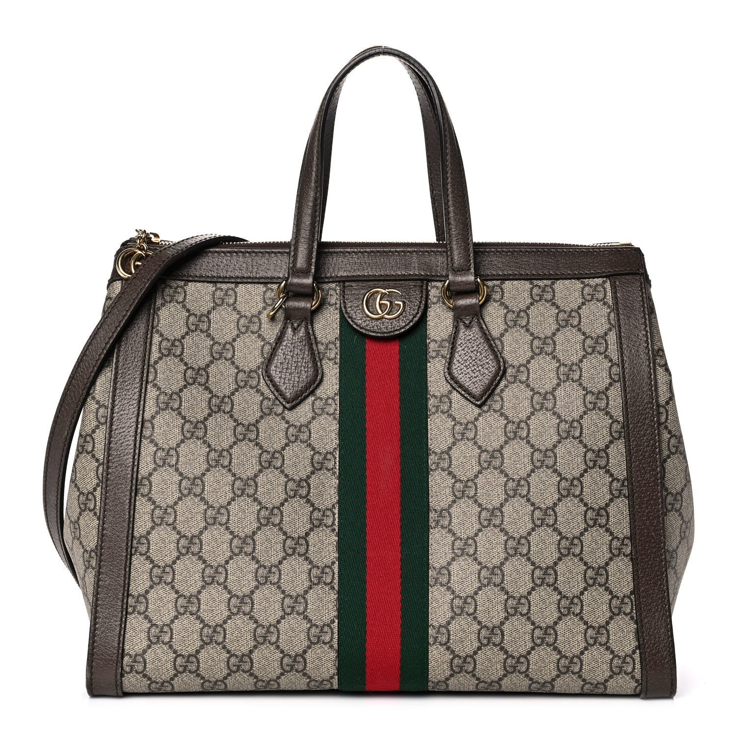 Gucci GG Supreme Monogram Web Medium Ophidia Tote Bag Brown 1 of 11