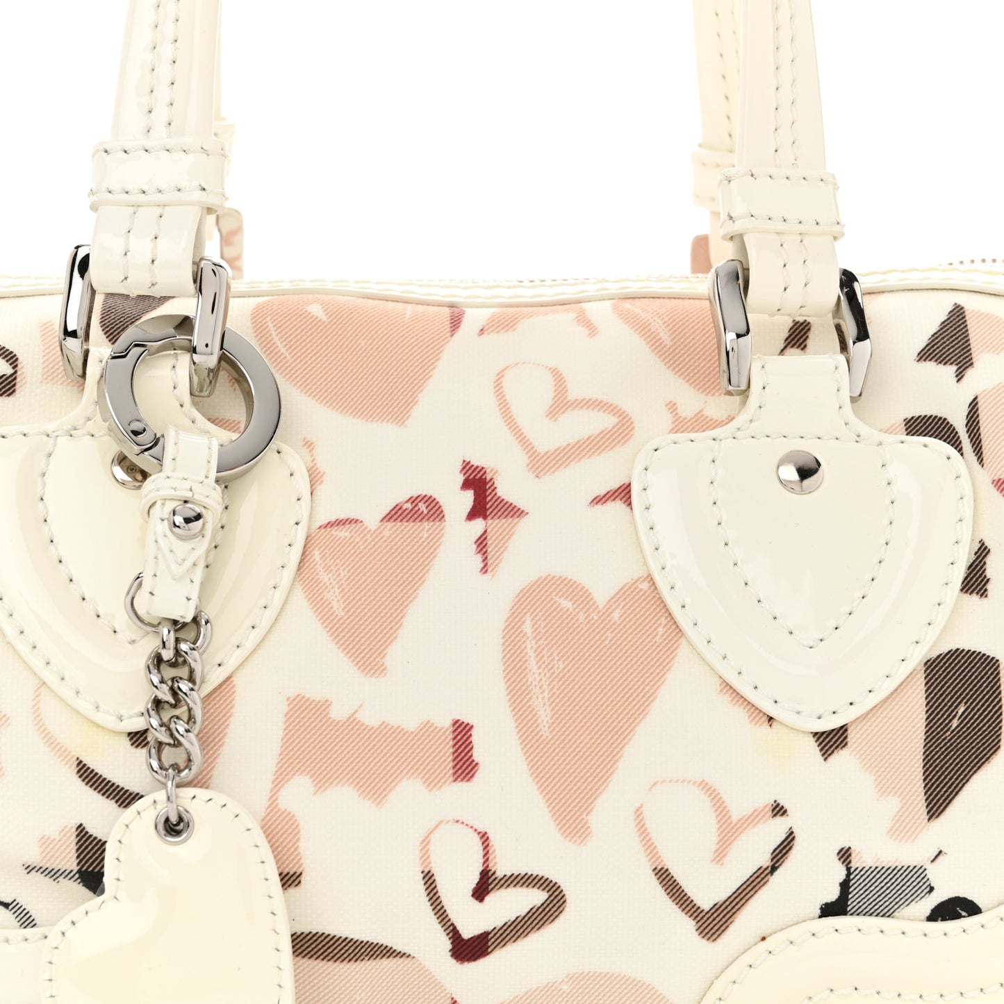 Patent Nova Check Heart Small Chester Bowling Bag White