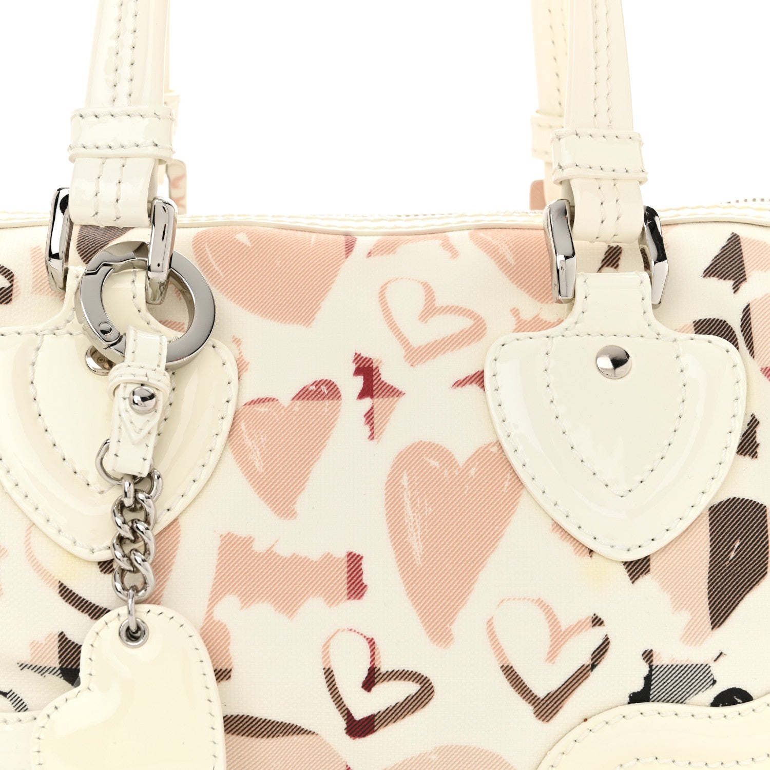 Burberry Patent Nova Check Heart Small Chester Bowling Bag White 8 of 11