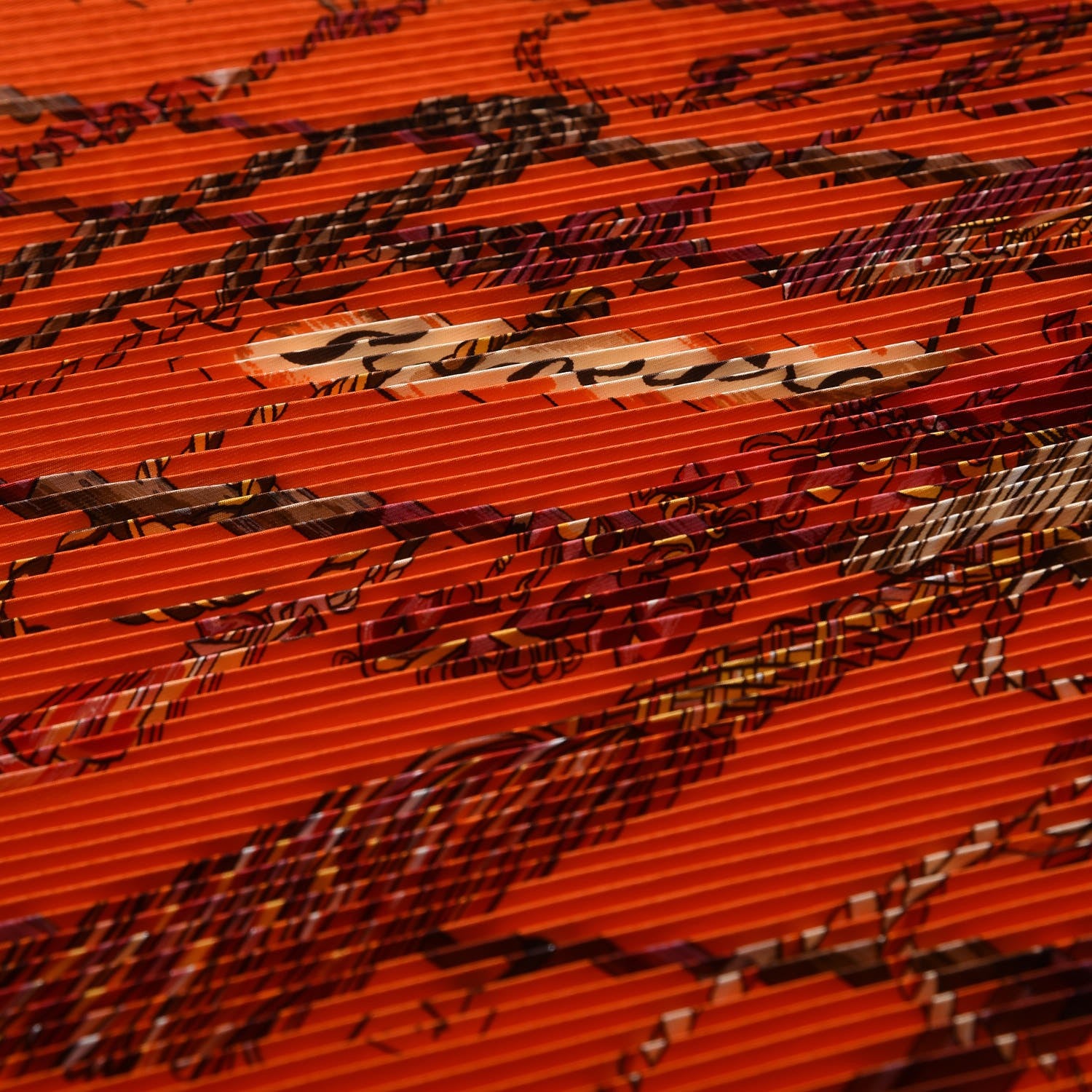Hermes Silk Plisse Passementerie Scarf 90 Corail Cassis Jaune Orange 4 of 9