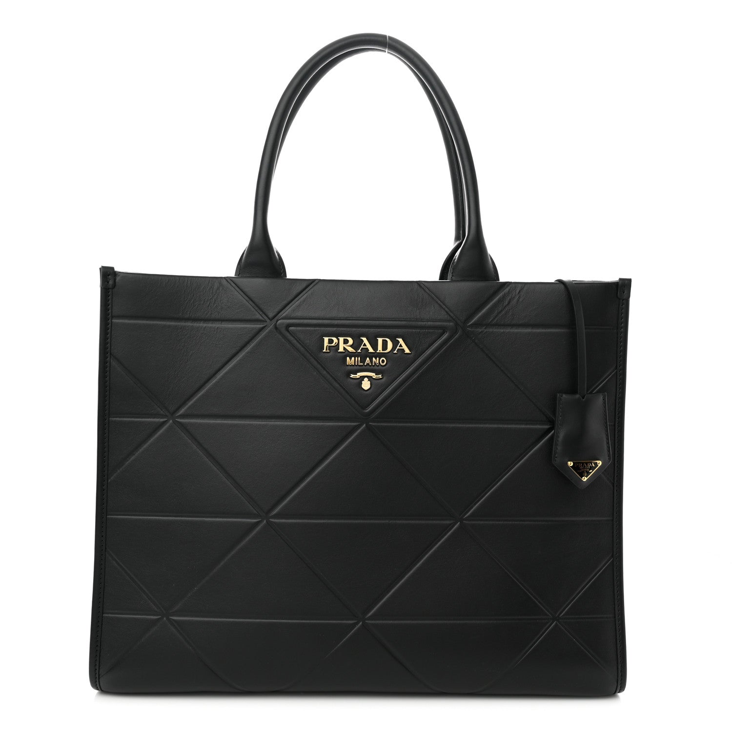 Prada Soft Calfskin Triangolo Symbole Embossed Large Tote Black 1 of 11