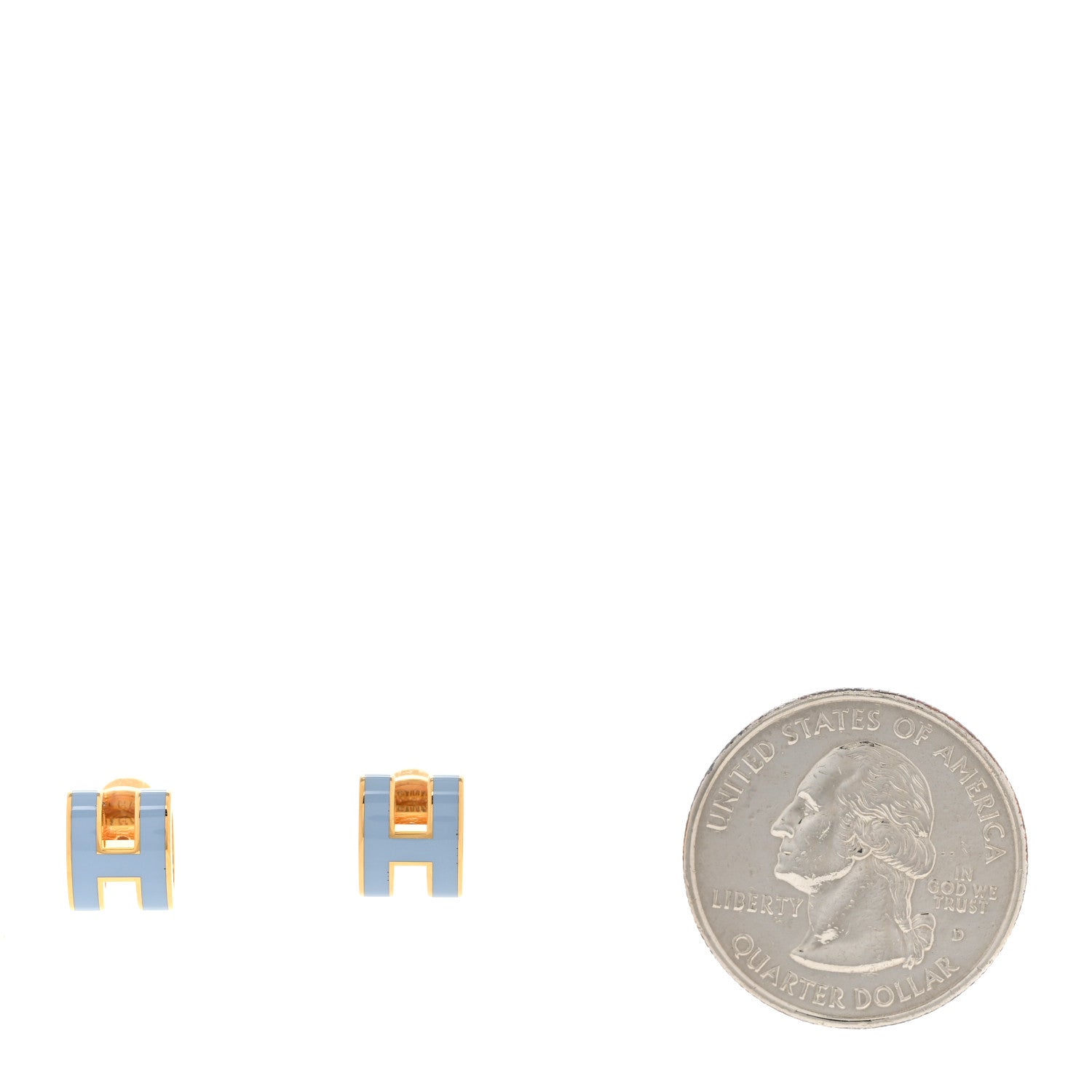 Hermes Gold Lacquered Mini Pop H Earrings Bleu Lin 2 of 6