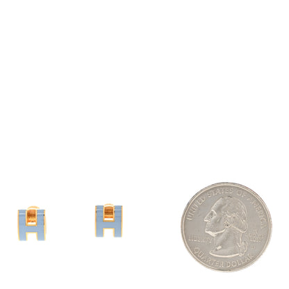 Hermes Gold Lacquered Mini Pop H Earrings Bleu Lin 2 of 6