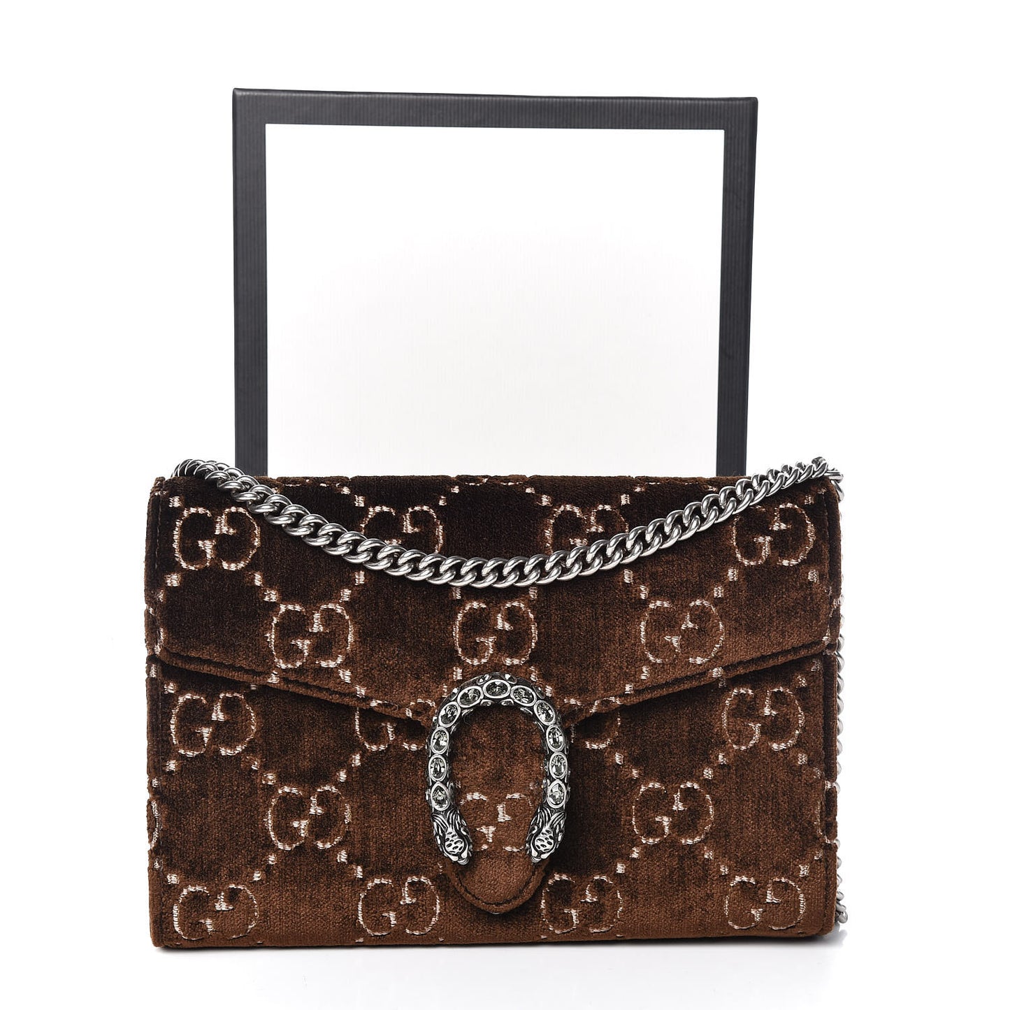 Velvet GG Monogram Mini Dionysus Chain Wallet Brown