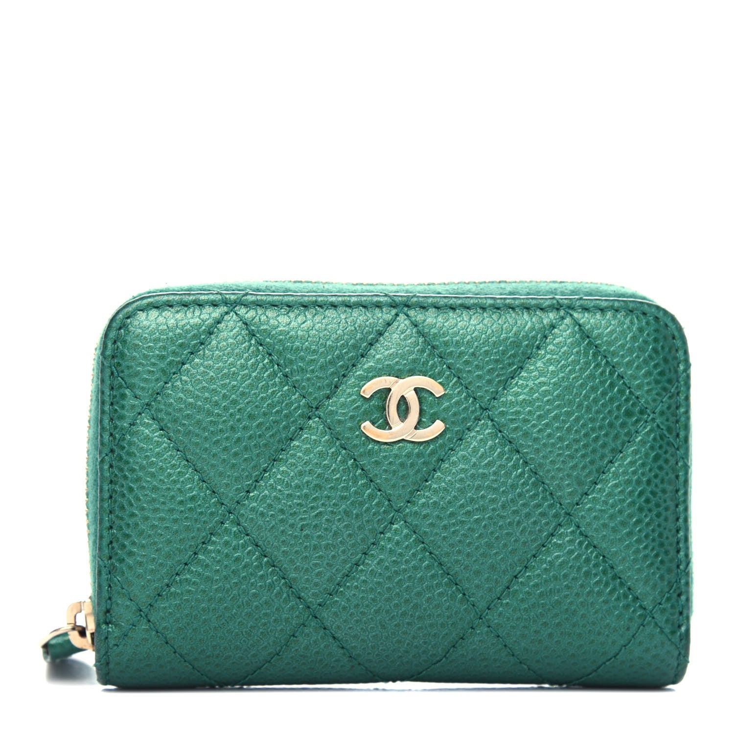 Chanel Metallic Caviar Quilted Zip Coin Purse Green 1 of 7