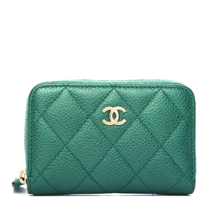 Chanel Metallic Caviar Quilted Zip Coin Purse Green 1 of 7
