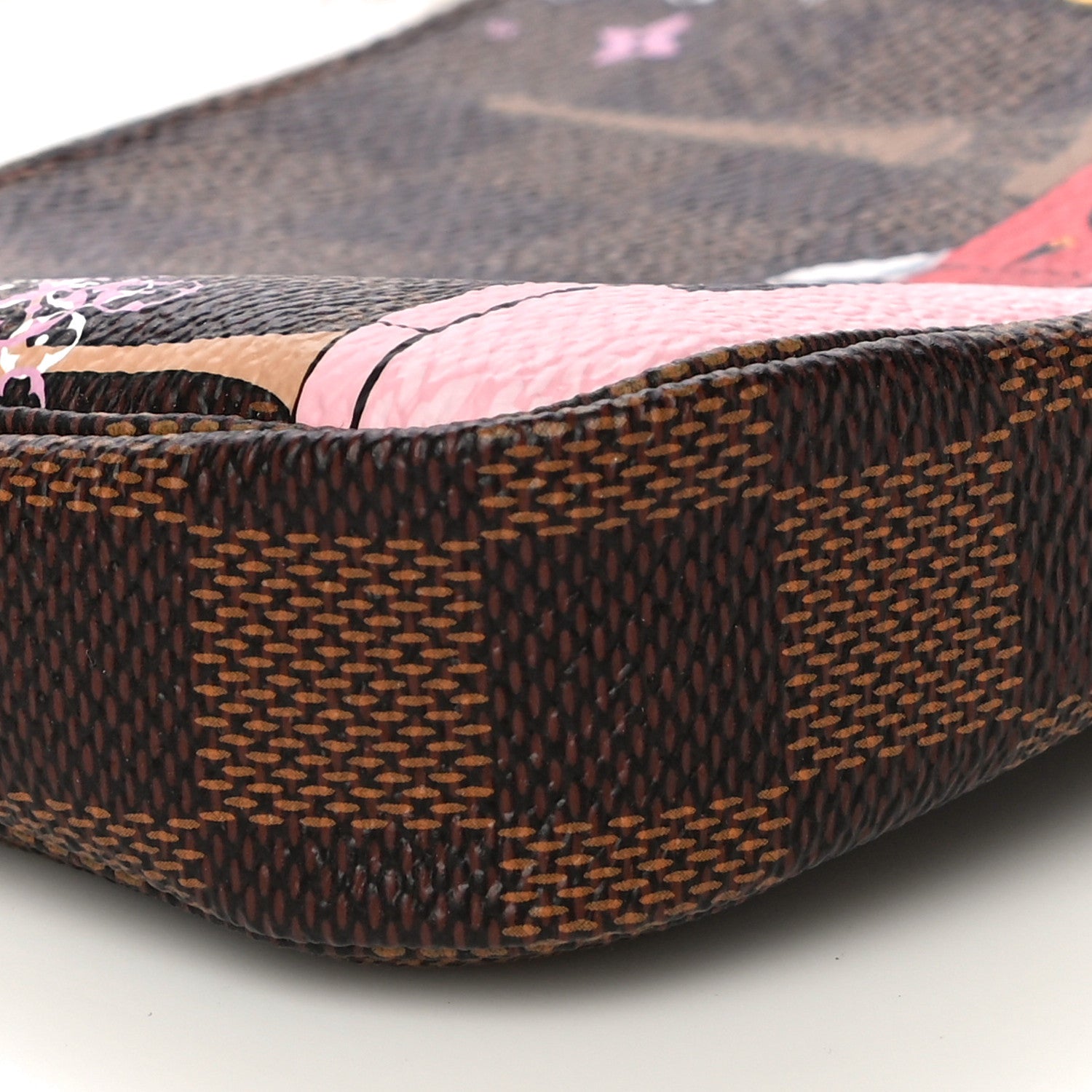 Louis Vuitton Damier Ebene 2019 Christmas Animation Mini Pochette Accessories Red 10 of 11