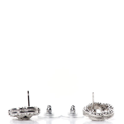Chanel Crystal Coco Flapper Camellia CC Stud Earrings Silver 3 of 4