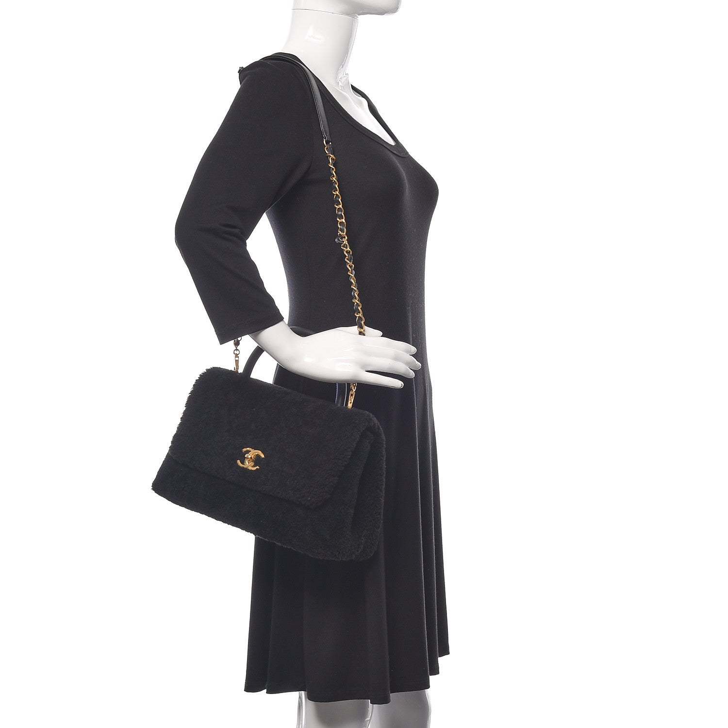 Chanel Shearling Lambskin Medium Coco Handle Flap Black 2 of 19