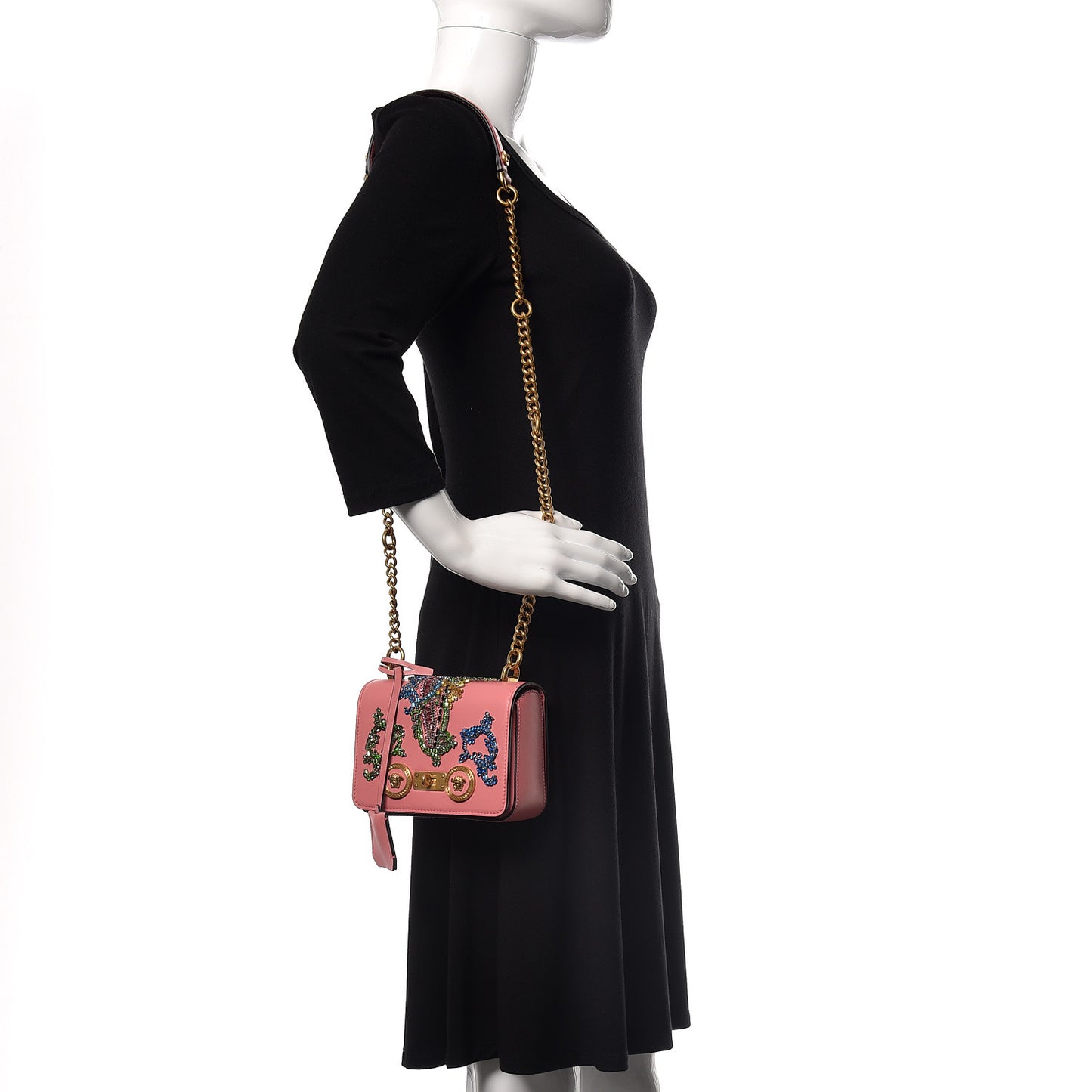 Calfskin Embellished Icon Small Crossbody Bag Pink