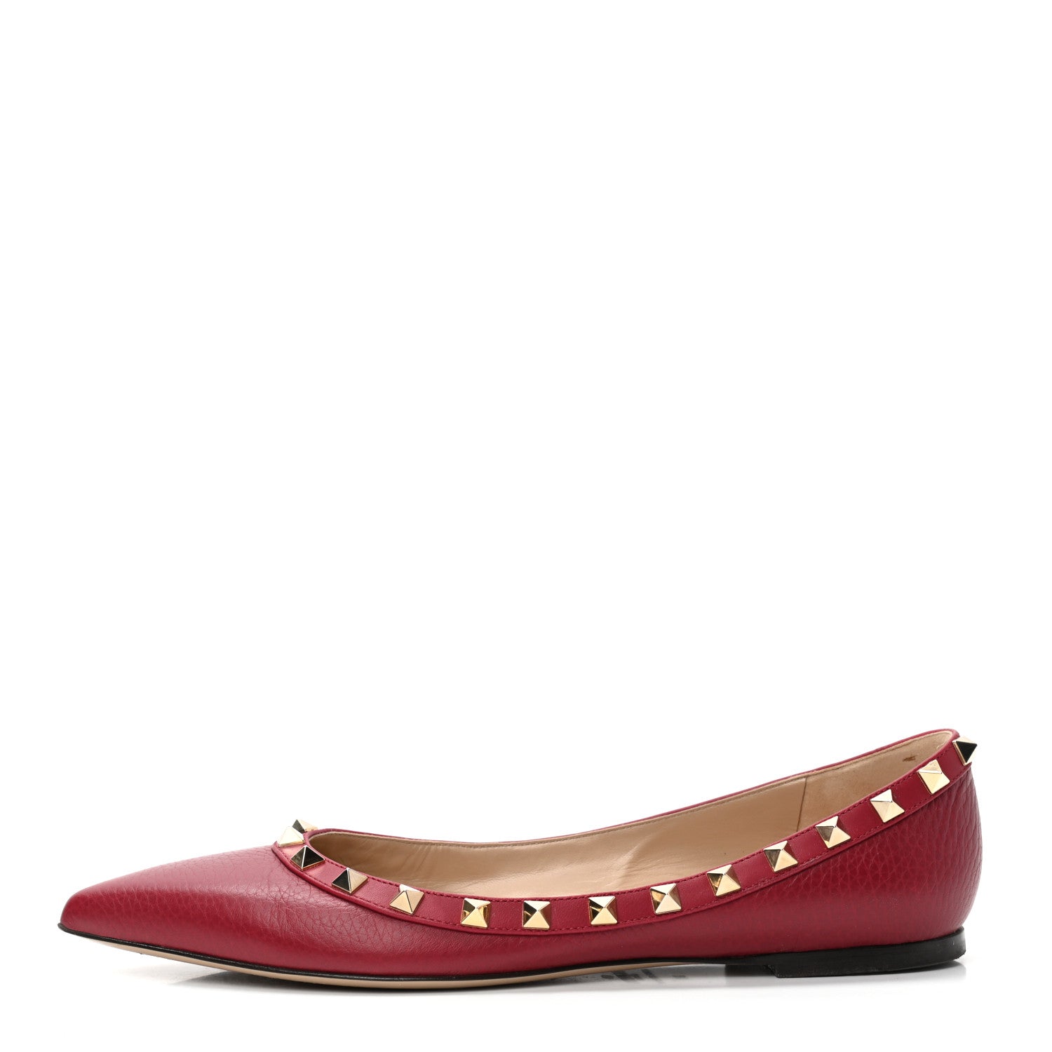 Valentino Garavani Pebbled Calfskin Rockstud Ballerina Flats 38 Scarlet 1 of 10
