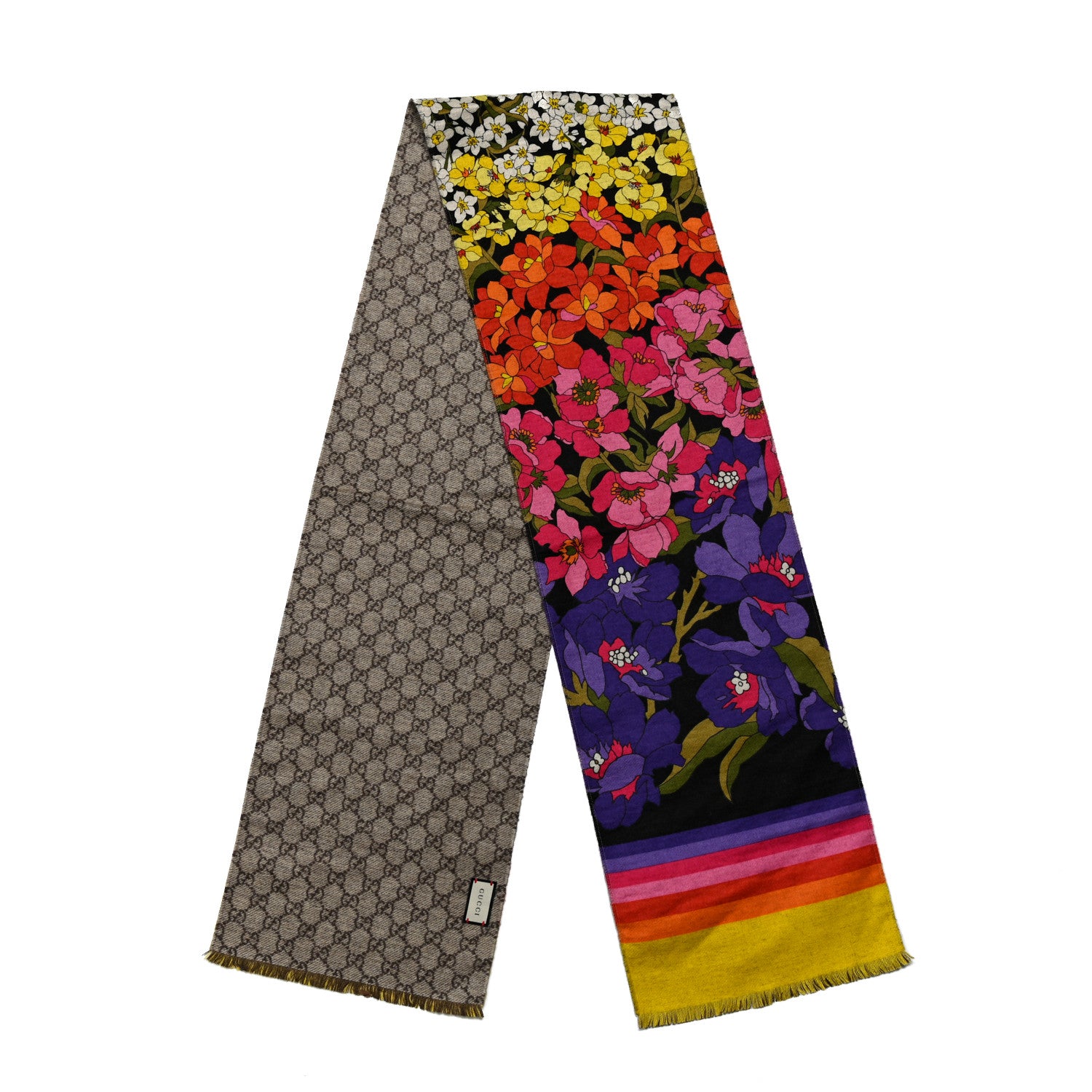 Gucci Silk Cashmere GG Monogram Floral Print Scarf Black 2 of 3