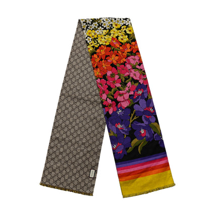 Gucci Silk Cashmere GG Monogram Floral Print Scarf Black 2 of 3