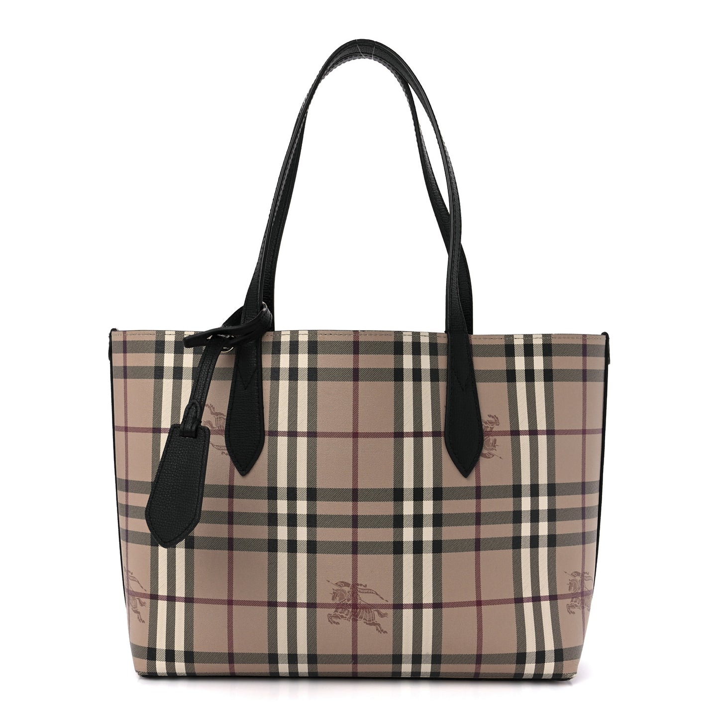 Grainy Calfskin Haymarket Check Small Reversible Tote Black