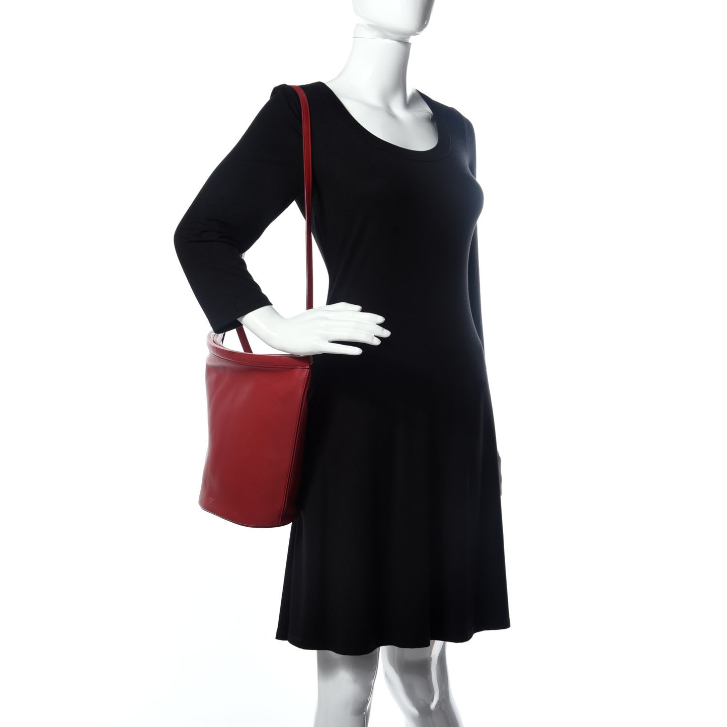 Smooth Calfskin Clasp Bucket Bag Red