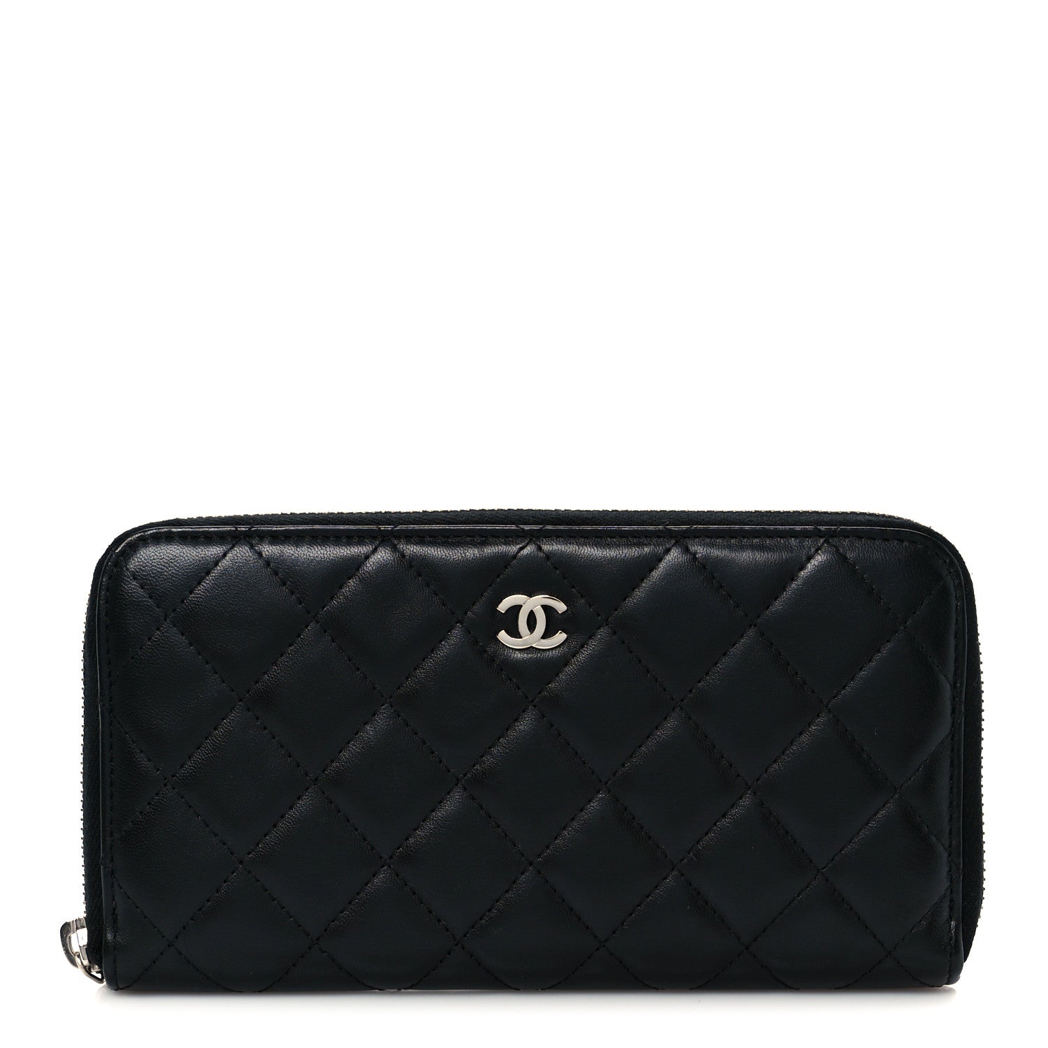 Chanel Lambskin Quilted Large Gusset Zip Around Wallet Black 2 of 18